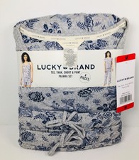 Lucky Brand MINI DENIM FLORAL Ladies 4 Piece Pajama Set PJ Brand New Size MEDIUM