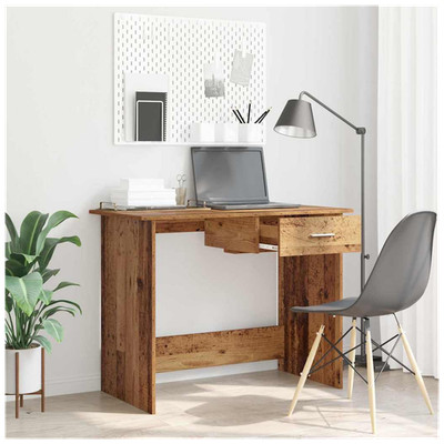 Schreibtisch Altholz 100x50x76 cm Ingenieurholz Modern Writing Desk Slim mit Schublade