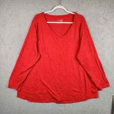 Terra & Sky Shirt Womens 3X Red Long Sleeve V Neck Plus Size Casual Top Outdoors