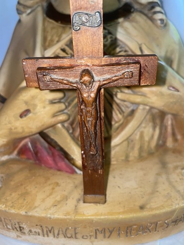 Candela croce legno busto gesso Alter Gesù Sacro Cuore vintage pesante PSCI anni 50 - Foto 15 di 18