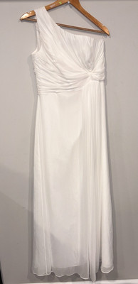After Six One Shoulder White Chiffon Bridesmaid Formal Gown Sz 12 Event Wedding