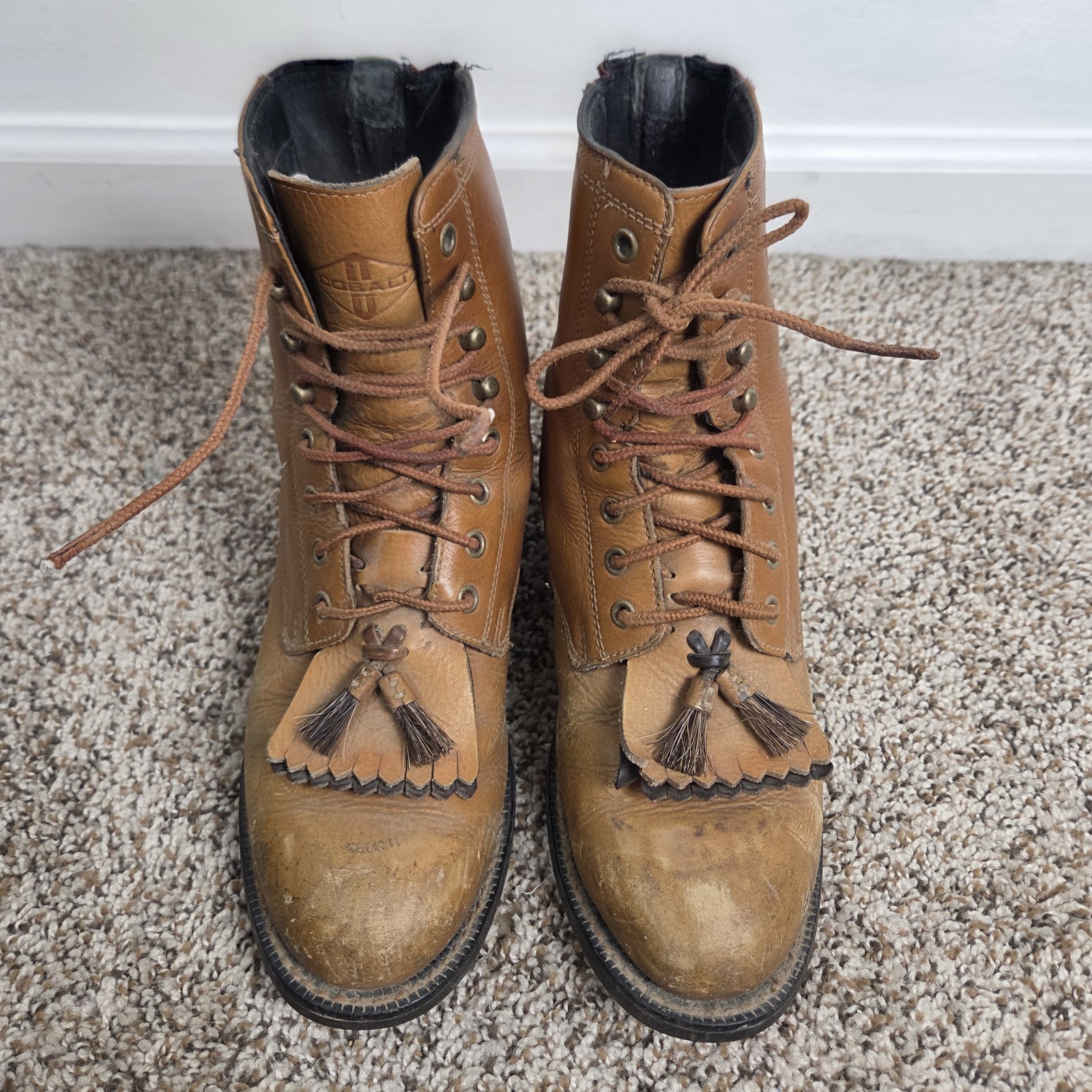 ARIAT Cobalt Lacer Riding Cowboy Boot Women's 5.5 B Tassels Tan VTG Kiltie Roper