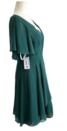 Azazie Ayana Dark Green Short Sleeve Chiffon Bridesmaid Dress Sz 6 New NWT - Picture 4 of 6