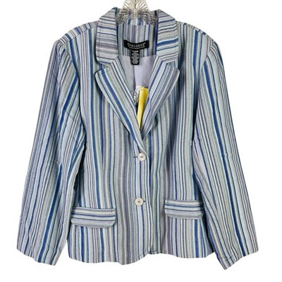 Dialogue Womens Rayon Blend Blue Striped Blazer Jacket Size XL Office Career NWT