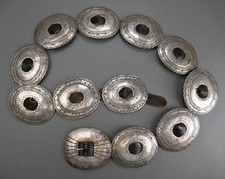 Antique Navajo Hammered Pawn Coin Silver Trade Post 12 Concho Belt 576 Grams
