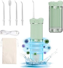 Portable Travel Water Flosser Oral Irrigator IPX7 Waterproof 4 Tips Green LED