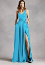 White by Vera Wang Teal Halter Open Back Bow Bridesmaid Gown Dress 14