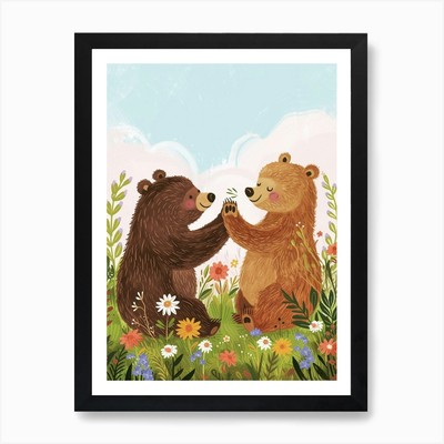 Zwei Faultierbären spielen zusammen gerahmtes Wandbild Poster Leinwanddruck Bild