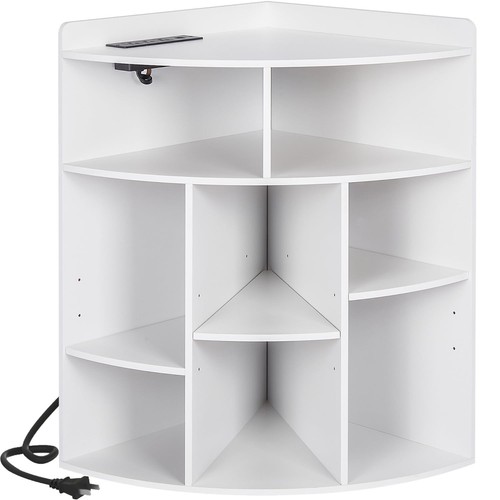 Corner Cube Shelf with USB Ports & Outlets, Modern Corner Toy Storage ...