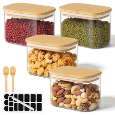 Rectangle Glass Jars with Bamboo Lids, 4 Pack 17oz Glass Jars Set with Airtig...