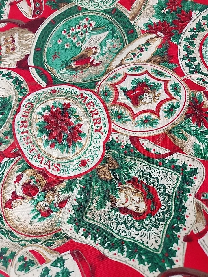 Joan Messmore Cranston Print Victorian Christmas Cotton Blend Fabric 2 Yds 35" - Image 2 of 4