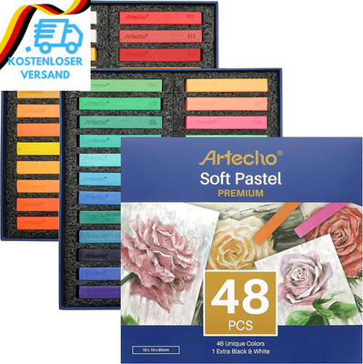 Artecho Pastellkreide 48Er Premium Set, 46 Farben Darunter 4 Fluoreszierende Far