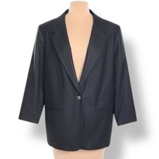 Vintage Sag Harbor Woman Black Wool Blazer Size 18W One Button Plus Size Jacket