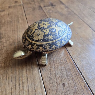 Vintage Turtle BOJ Eibar Spain Damasquina Brass Hotel Bell Wind Up España WORKS