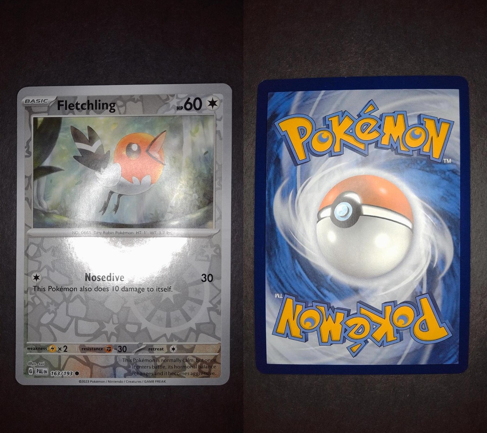 Fletchling 163/193 Common Paldea Evolved Pokemon Reverse Holo Lightly Played
