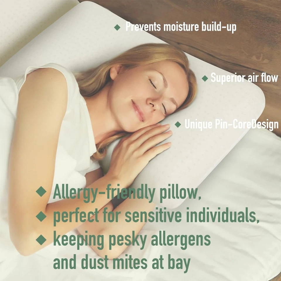 Almohada de látex 100 % natural con funda de algodón extraíble (estándar, firme), resistente... Foto 3 de 4