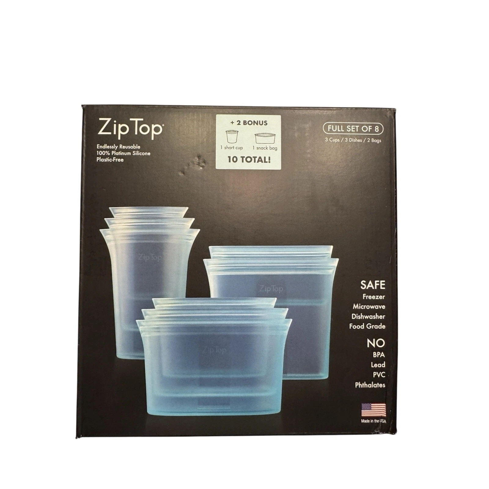 Zip Top Silicone Reusable Food Storage Set (10-Pack)
Opens in a new window or tab