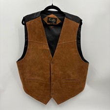 Scully Mens XL Brown Suede Leather Western Vest Black Satin Back Cinch Waist