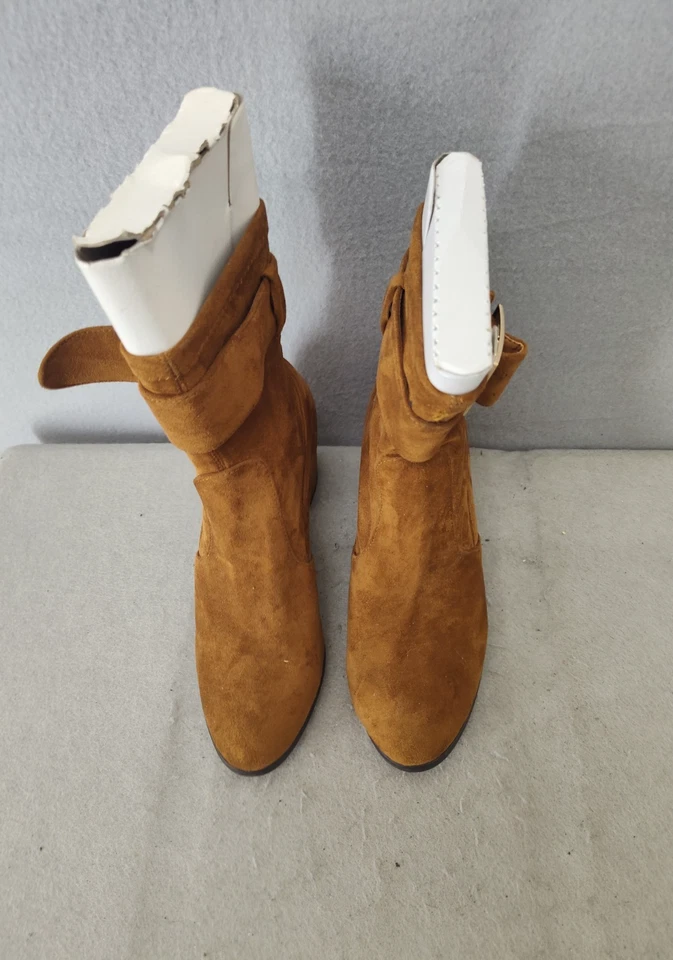 Forever 21 Women Shoes 9 Brown Suede Buckle Ankle Chic Booties Casual Classic - Image 3 of 4