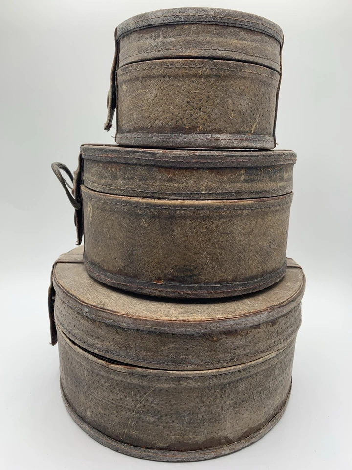 Винтажные кожаные и деревянные круглые коробки с пряжкой РЕДКИЙ классный декор - Изображение 2 из 4