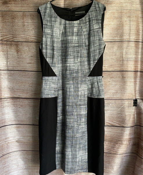 Jacqui E Dress ~ Size 10 Women's ~ Grey Peplum Colourblock Panels Work Corporate