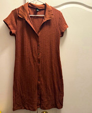 Wild Fable Brown Ribbed Knit Button-Front Collared Short Sleeve Shirt Dress L