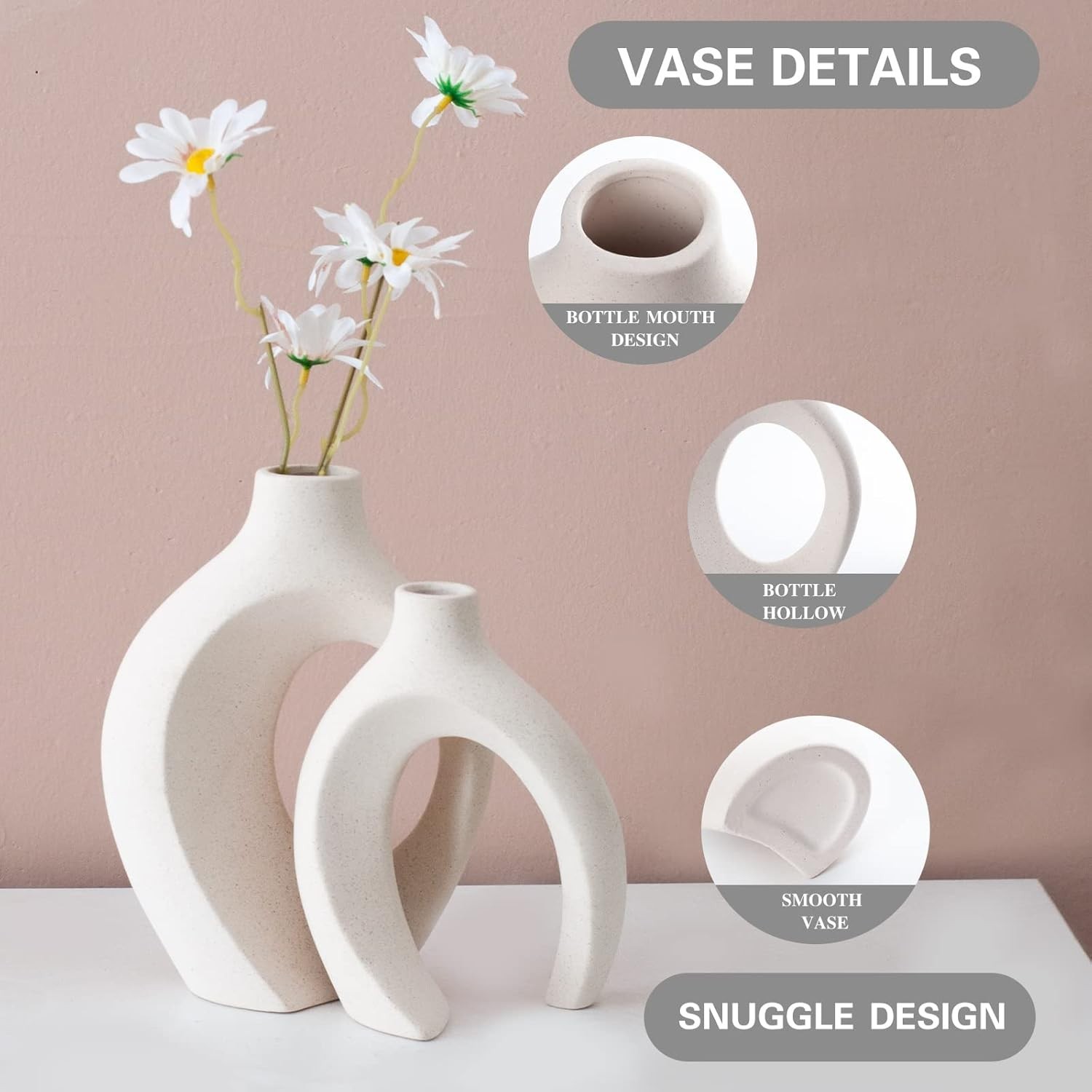 Handmade Off-White Vases for Home Decor - Set of 2 Stylish Flower Holders thumbnail 6