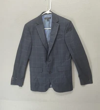 INC International Concepts Men Blazer Jacket XS Blue Plaid Two Button Coat