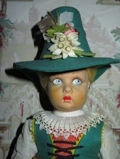 1930'S FACTORY ORIGINAL TAGGED 14" LUCIA FACE LENCI DOLL IN REGIONAL OUTFIT