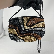 Carla Marchi Evening Bag Beads Sequins, Zipper Beaded Strap Flapper BOHO