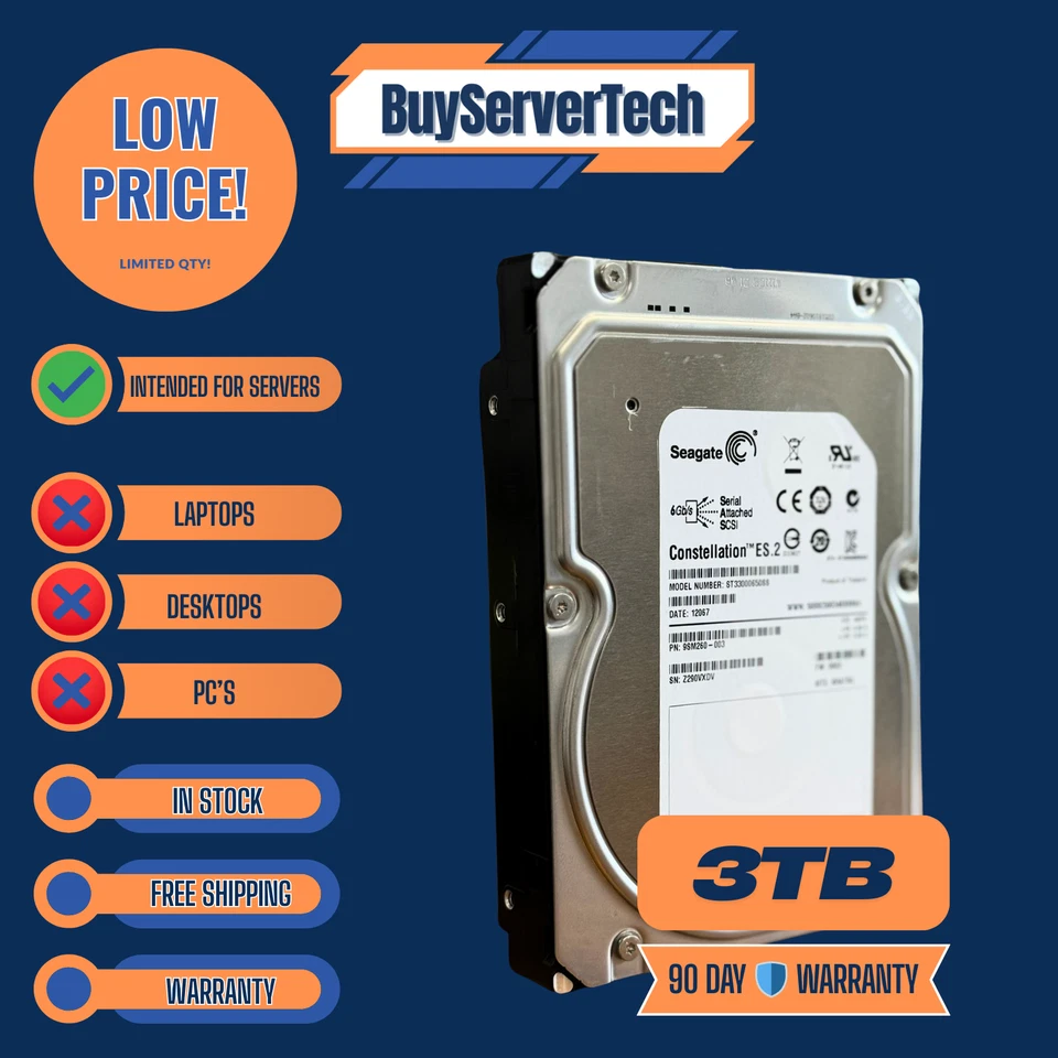 ST33000650SS Seagate 3TB 7.2K RPM 6Gbps 3.5" SAS HDD Hard Drive (ST33000650SS) - Image 2 of 2