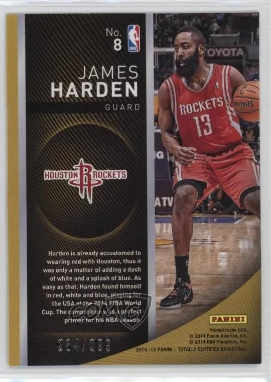 2014-15 Panini Totally Certified Excellence /299 James Harden #8 - Image 2 of 2