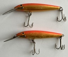 2 Vintage Rapala Mag Sinking Magnum Orange/Gold Crankbait Plugs Very Rare No #