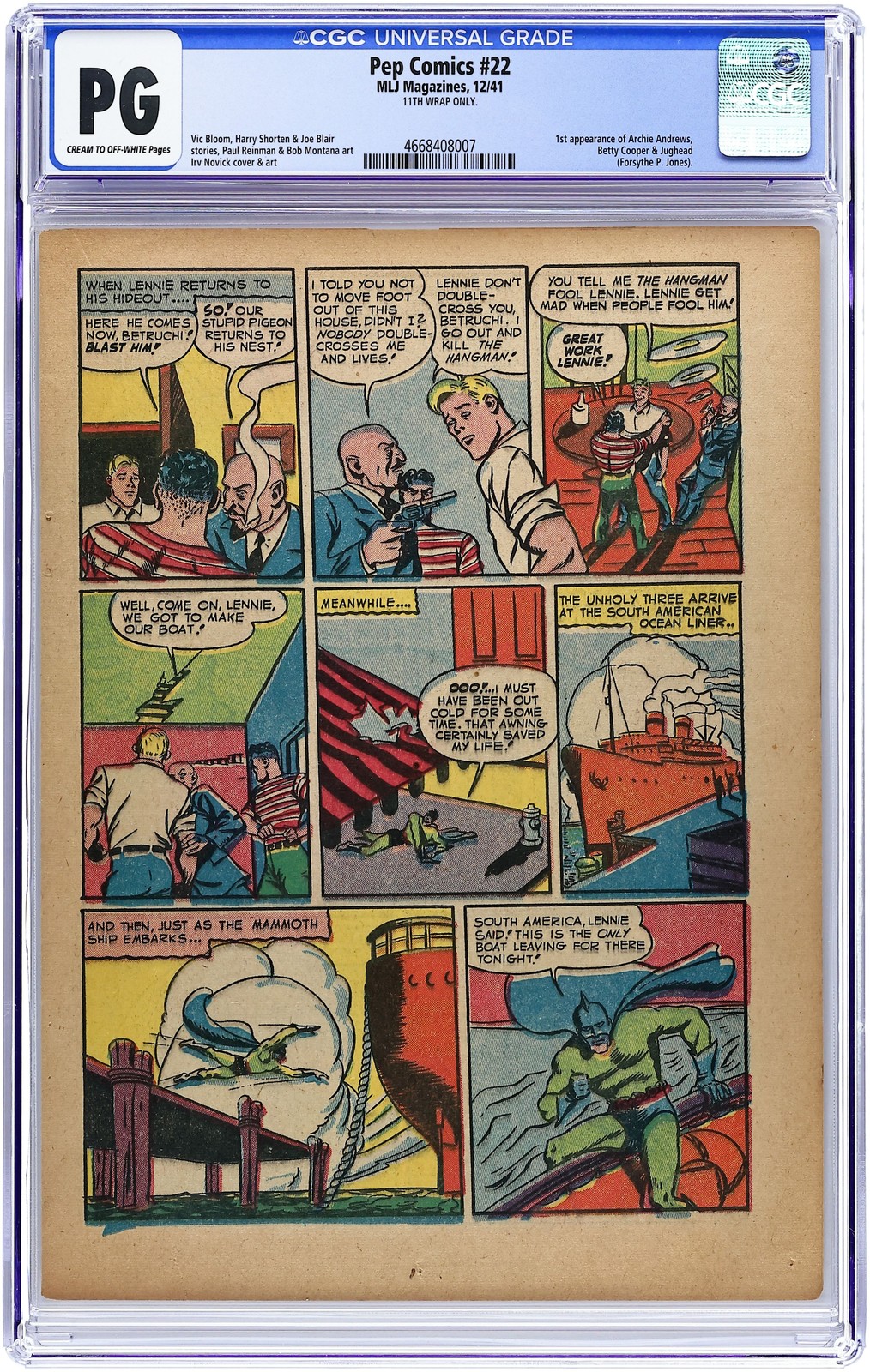 Pep Comics (1940-1987 Archie) 22 CGC 11th Wrap Only 4668408007 1st app. Archie