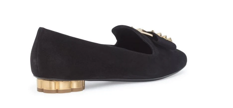 Nuevo Salvatore Ferragamo talla 6.5 b Sarno negro gamuza tachuelas planas 693190 Foto 2 de 4