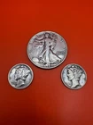 Silver Coin Mini Lot 1 Walking Liberty & 2 Mercury Dimes US 90% Junk Silver $0.7