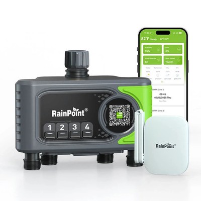 RAINPOINT WiFi Sprinkler Timer 4 Zone Smart Water grass Garden Hose w Hub