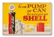 SHELL FROM PUMP OR CAN GAS PUMP 18" HEAVY DUTY USA MADE METAL ADVERTISING SIGN