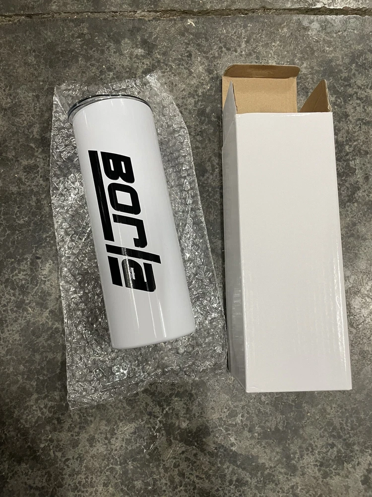 Tumbler 20 Oz Double-Wall Stainless Steel White With Black Logo “Borla”