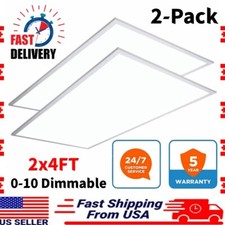 2Pcs 2x4 LED Dimmable Flat Panel Light 7800LM 5000K Drop Ceiling Troffer Fixture