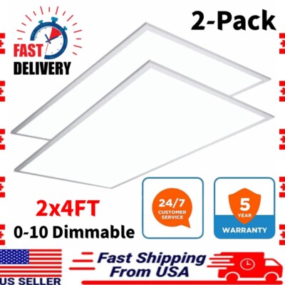 2Pcs 2x4 LED Dimmable Flat Panel Light 7800LM 5000K Drop Ceiling Troffer Fixture