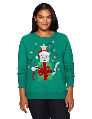 Just My Size Women's Size Plus 2XL Merry Catmas Ugly Christmas