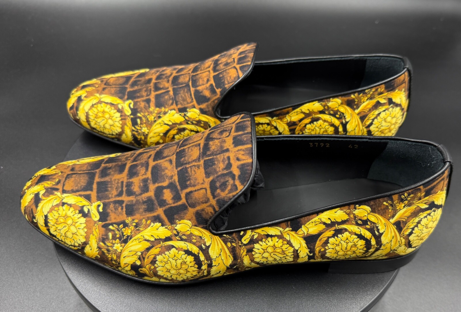 PANTOFOLA D’ORO Versace Ciabatte Uomo Stampa Barocco Caramello Nero Oro Punta Tonda Tg 43