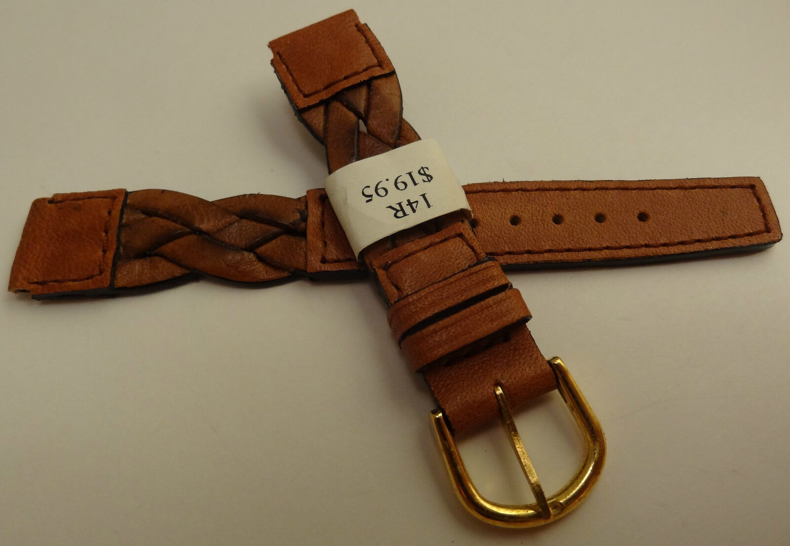 France Brown Braided Woven Genuine Oil Leather 14mm Watch Band Gold Tone Buckle
