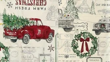 Elrene Christmas Vinyl Tablecloth Red Truck Pine Trees Farm 52 x 70