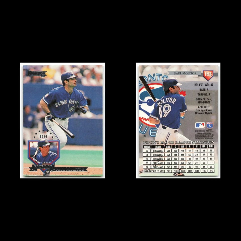 Paul Molitor #162 1995 Donruss Toronto Blue Jays Baseball Card MLB NM - Image 3 of 3