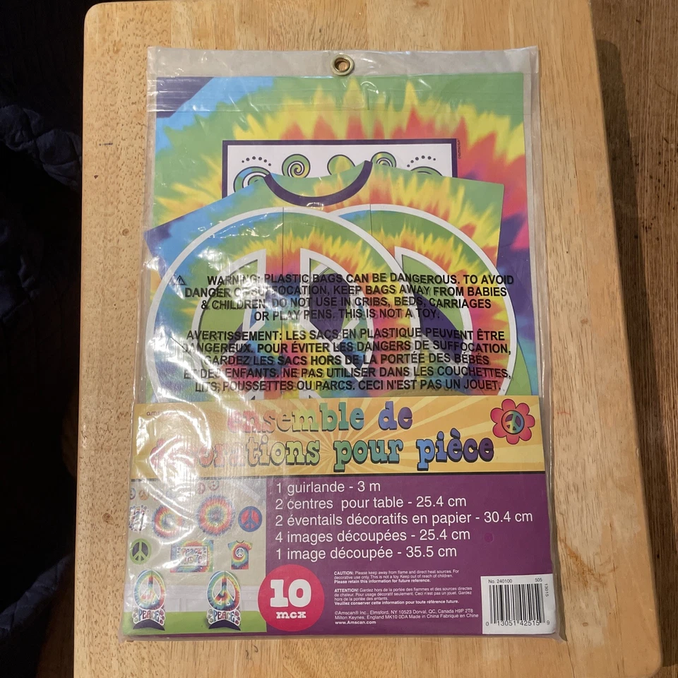 Kit de decoración de sala de fiestas de 10 piezas signos de paz de Amscan Tie Dye Decorations Foto 3 de 4