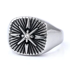 Guiding Star Compass CZ Wedding Ring Stainless Steel Men's Women's Jewelry Ring