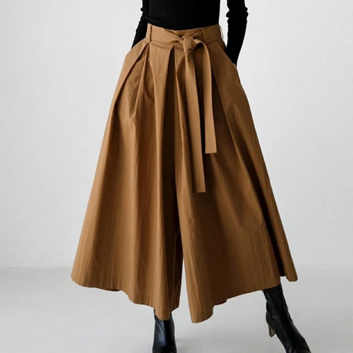 2024 Pantalones de pierna ancha para mujer Sueltos Talla grande Pantalones informales con cordones Pantalón con cinturón - Imagen 2 de 8