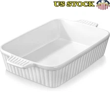 Porcelain Casserole Dish Baking Pan Oven Safe W/ Double Handles Easy Clean New